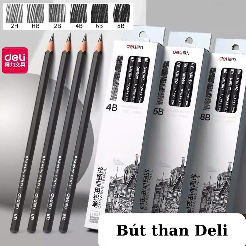 Bút Chì Vẽ Deli 5 Cây HB 2B 4B 5B 6B 8B 10B 12B 14B – Vẽ Phác Thảo Chuyên Nghiệp