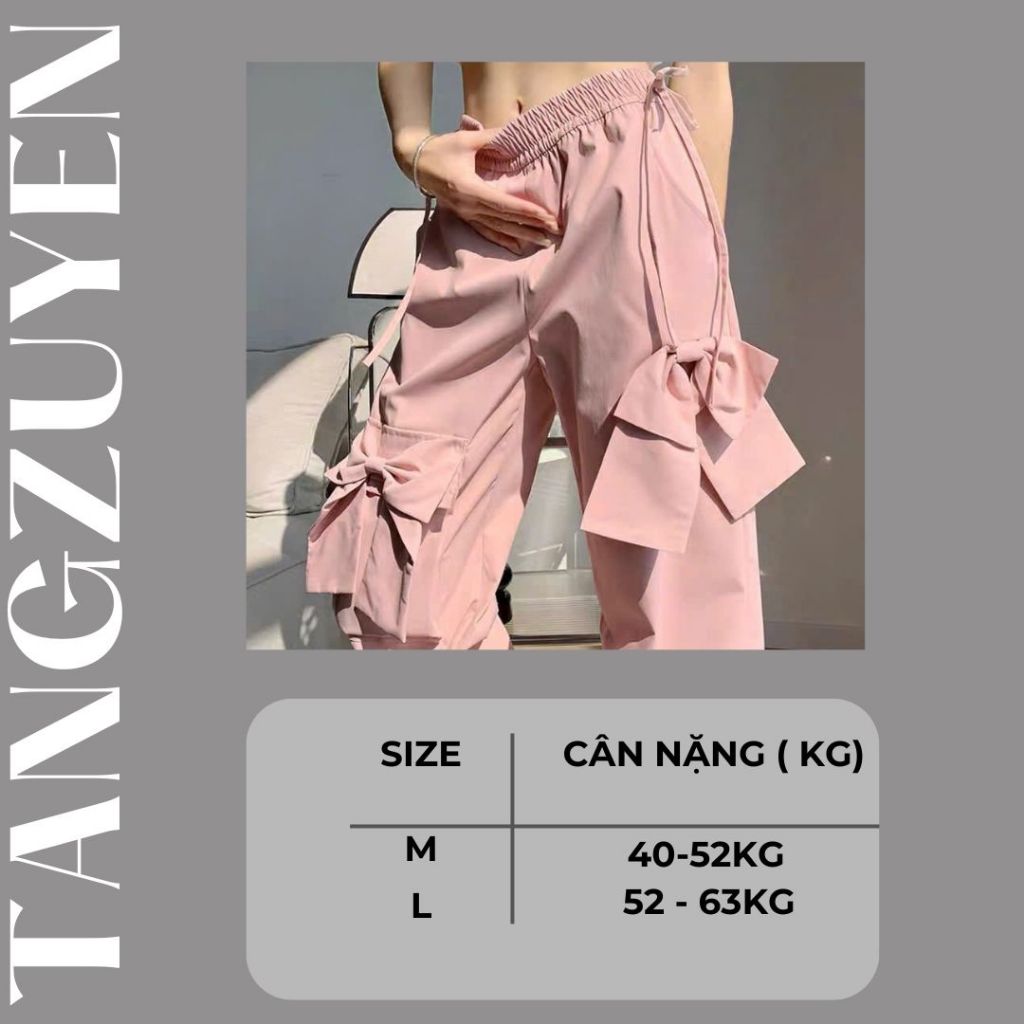 Quần ống rộng kaki gắn nơ to cạp chun dây rút đen hồng be dễ thương Quần dài ống suông bánh bèo nữ tính duyên dáng T584G