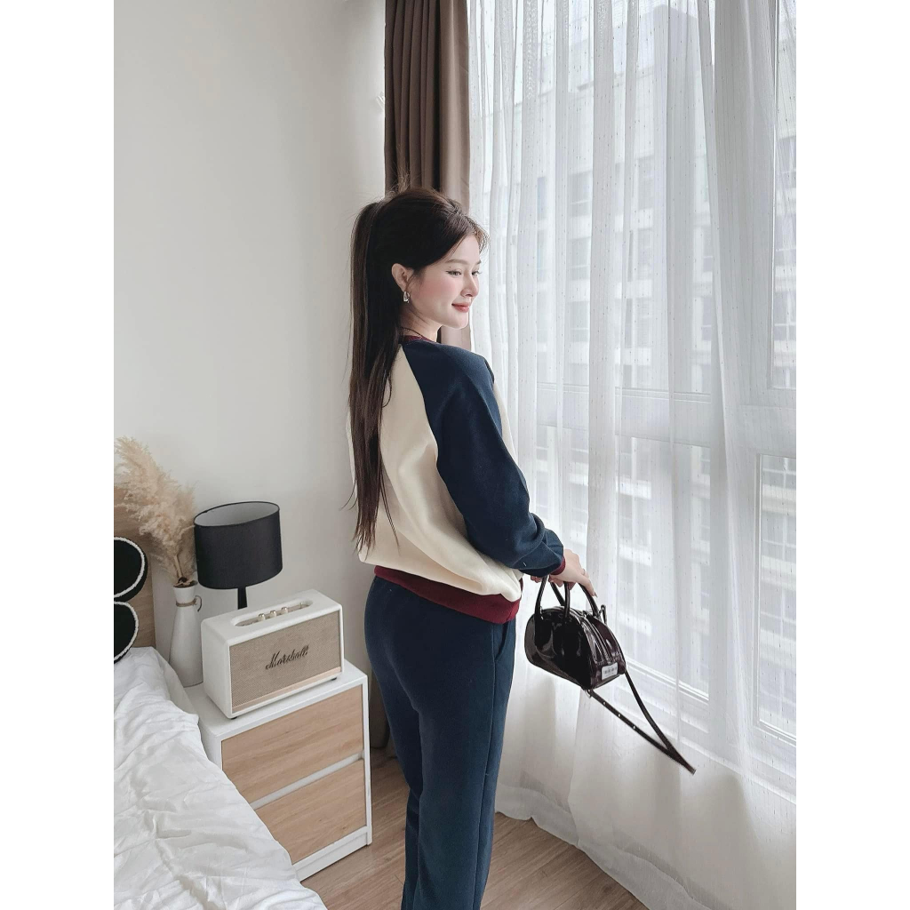 Set đồ nữ, đồ bộ nữ DONNA HCOM3657 thu đông chất nỉ bông mềm mịn dáng thể thao phối 2 màu