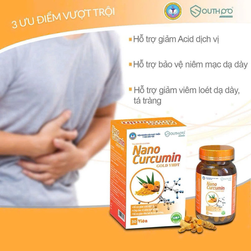 Nano Curcumin Gold YHDT – Hỗ trợ dạ dày, hỗ trợ tiêu hóa – Hộp 30 viên
