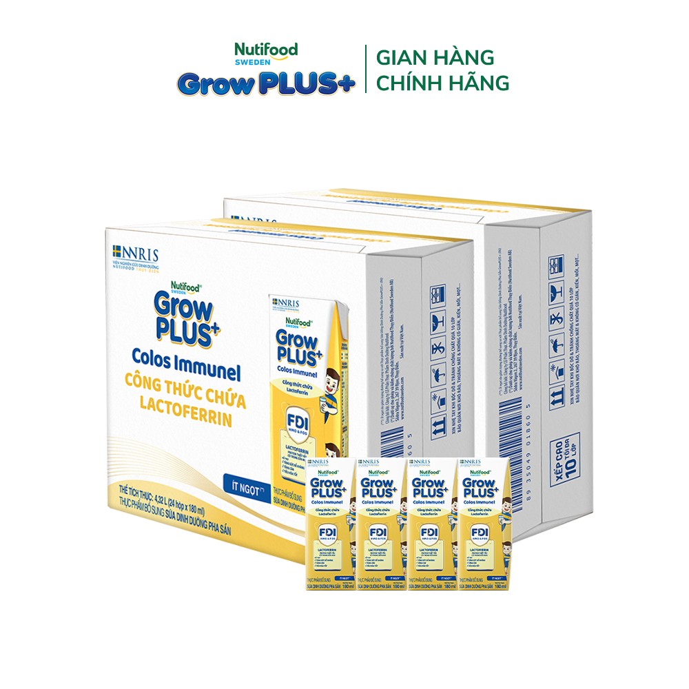 Combo 2 Thùng 24 hộp Sữa Bột Pha Sẵn Nutifood Sweden GrowPLUS+ Sữa Non Immunel hộp 180 ml (Bao bì tuỳ lô hàng)