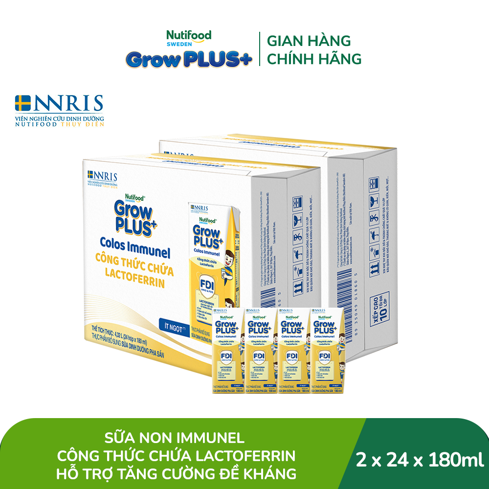Combo 2 Thùng 24 hộp Sữa Bột Pha Sẵn Nutifood Sweden GrowPLUS+ Sữa Non Immunel hộp 180 ml (Bao bì tuỳ lô hàng)