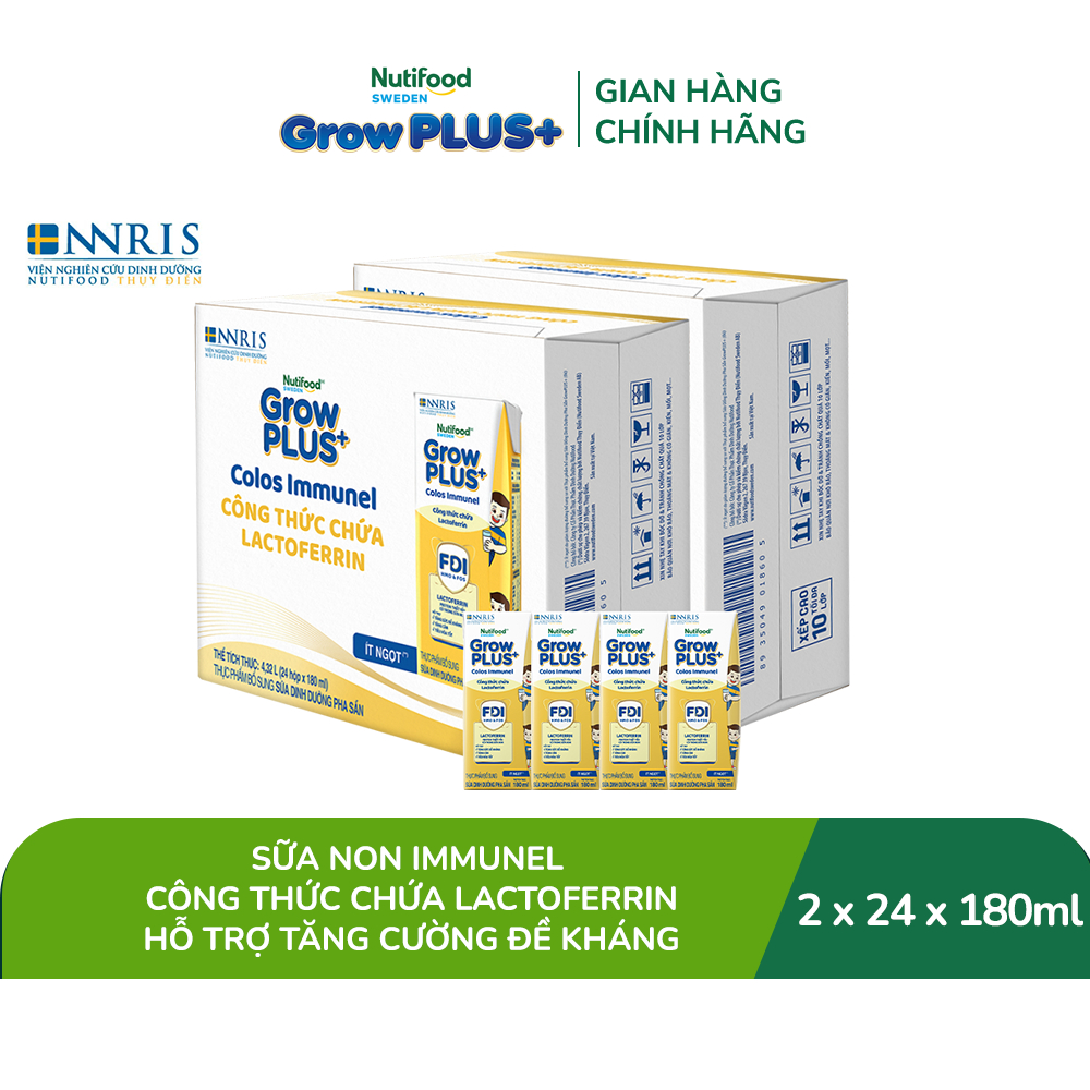 Combo 2 Thùng 24 hộp Sữa Bột Pha Sẵn Nutifood Sweden GrowPLUS+ Sữa Non Immunel hộp 180 ml (Bao bì tuỳ lô hàng)