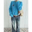 Áo khoác cardigan cổ tròn màu xanh biển chấm bi hoạ tiết chữ đỏ chất len dày dặn CDG007 - Tiktik
