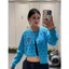 Áo khoác cardigan cổ tròn màu xanh biển chấm bi hoạ tiết chữ đỏ chất len dày dặn CDG007 - Tiktik
