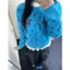 Áo khoác cardigan cổ tròn màu xanh biển chấm bi hoạ tiết chữ đỏ chất len dày dặn CDG007 - Tiktik