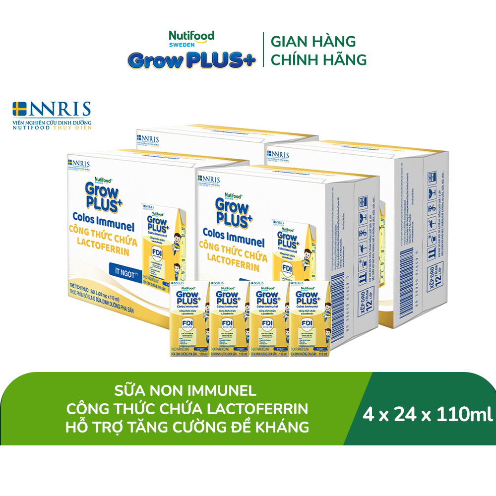 Combo 4 Thùng 24 hộp Sữa Bột Pha Sẵn Nutifood Sweden GrowPLUS+ Sữa Non Immunel hộp 110 ml (Bao bì tuỳ lô hàng)