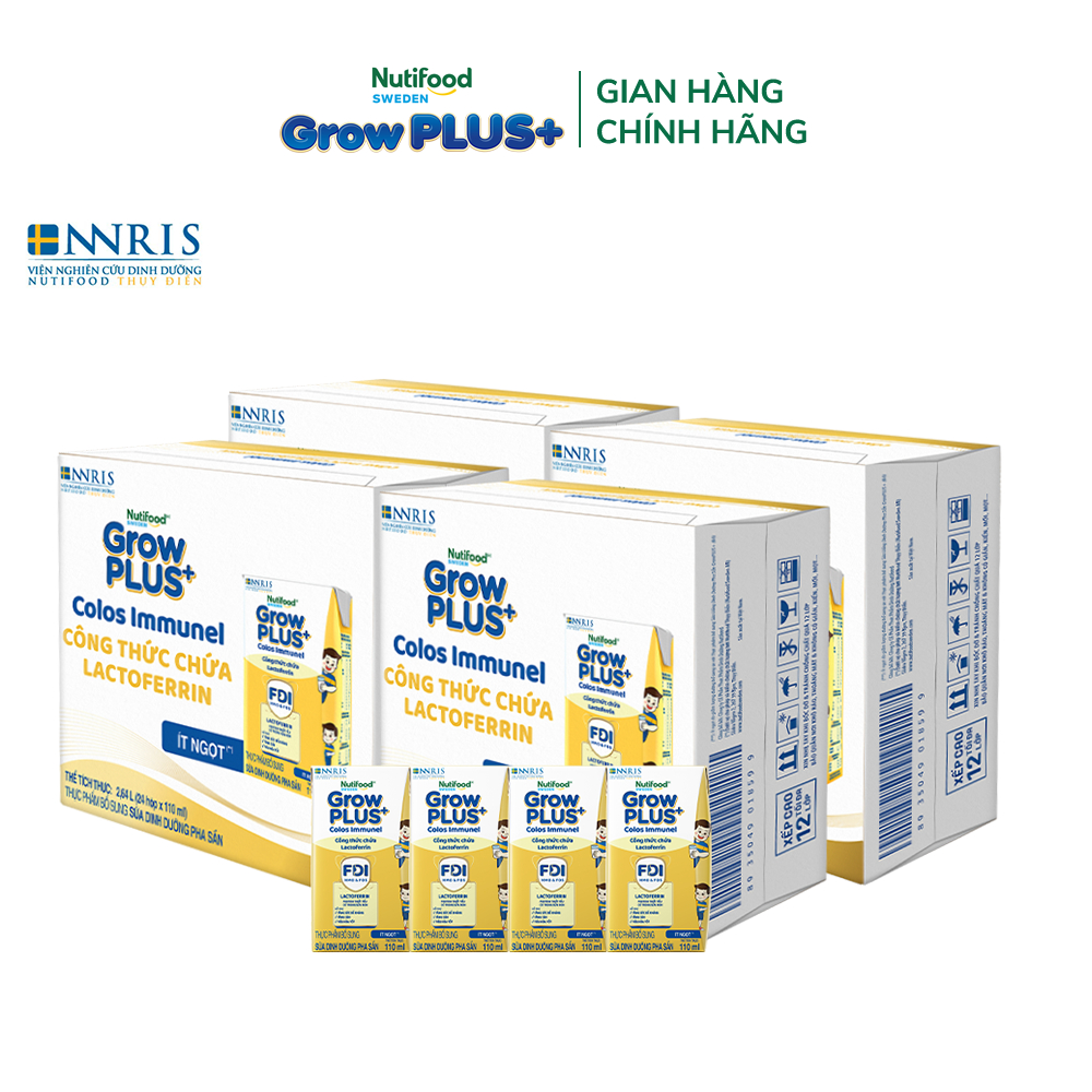 Combo 4 Thùng 24 hộp Sữa Bột Pha Sẵn Nutifood Sweden GrowPLUS+ Sữa Non Immunel hộp 110 ml (Bao bì tuỳ lô hàng)
