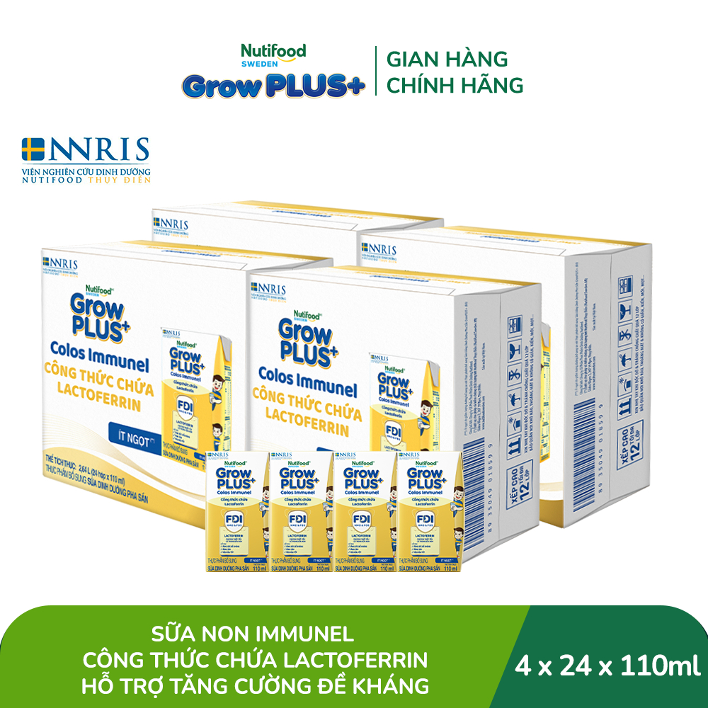 Combo 4 Thùng 24 hộp Sữa Bột Pha Sẵn Nutifood Sweden GrowPLUS+ Sữa Non Immunel hộp 110 ml (Bao bì tuỳ lô hàng)