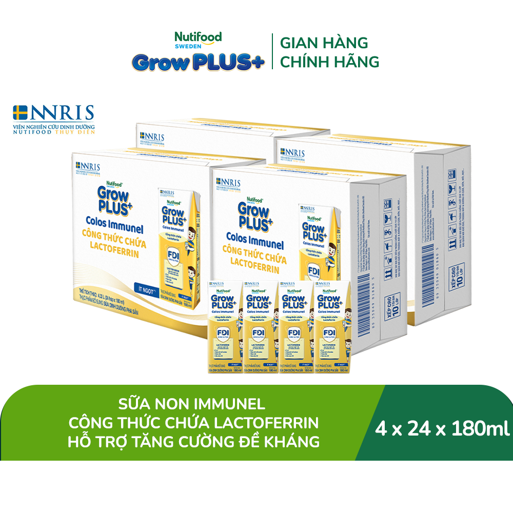 Combo 4 thùng 24 hộp Sữa Bột Pha Sẵn Nutifood Sweden GrowPLUS+ Sữa Non Immunel 180 ml (Bao bì tuỳ lô hàng)