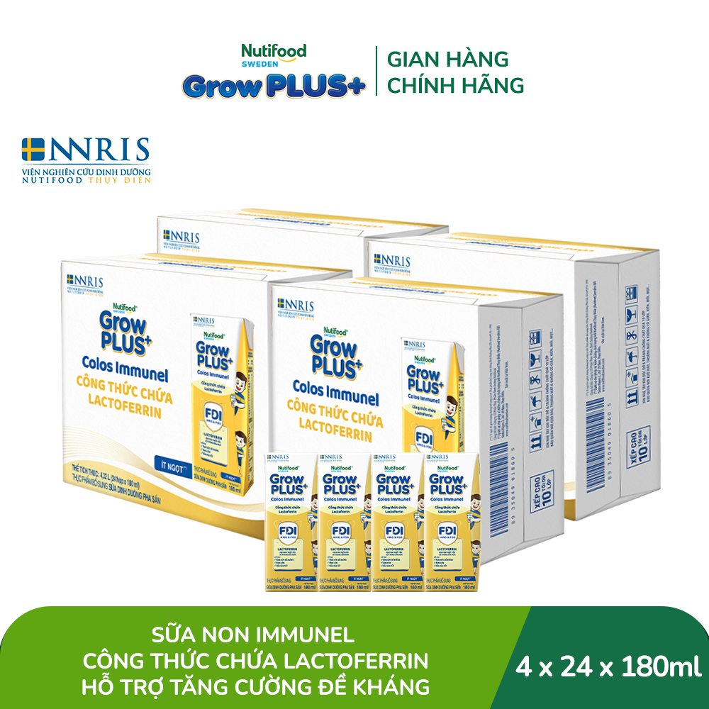 Combo 4 thùng 24 hộp Sữa Bột Pha Sẵn Nutifood Sweden GrowPLUS+ Sữa Non Immunel 180 ml (Bao bì tuỳ lô hàng)