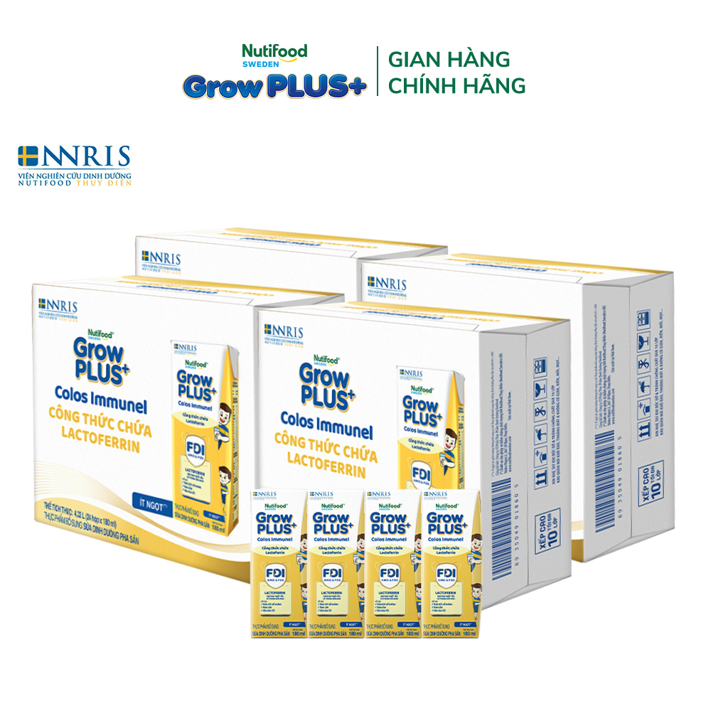 Combo 4 thùng 24 hộp Sữa Bột Pha Sẵn Nutifood Sweden GrowPLUS+ Sữa Non Immunel 180 ml (Bao bì tuỳ lô hàng)