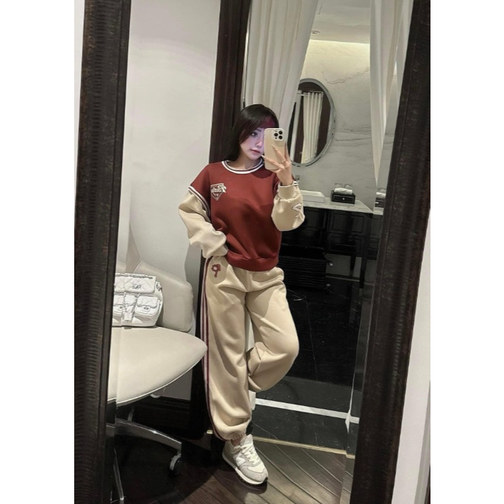 Set đồ nữ, đồ bộ nữ DONNA HCOM3715 thu đông chất nỉ bông phối viền kẻ sọc trẻ trung