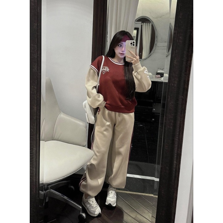 Set đồ nữ, đồ bộ nữ DONNA HCOM3715 thu đông chất nỉ bông phối viền kẻ sọc trẻ trung