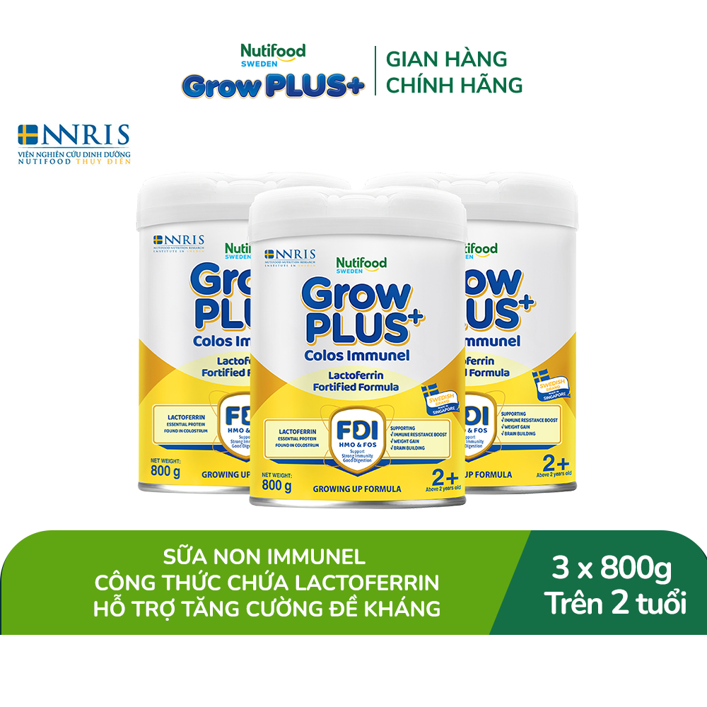Combo 3 Sữa Bột Nutifood Sweden GrowPLUS+ Sữa Non Immunel trên 2 tuổi lon 800 g (Bao bì tuỳ lô hàng)