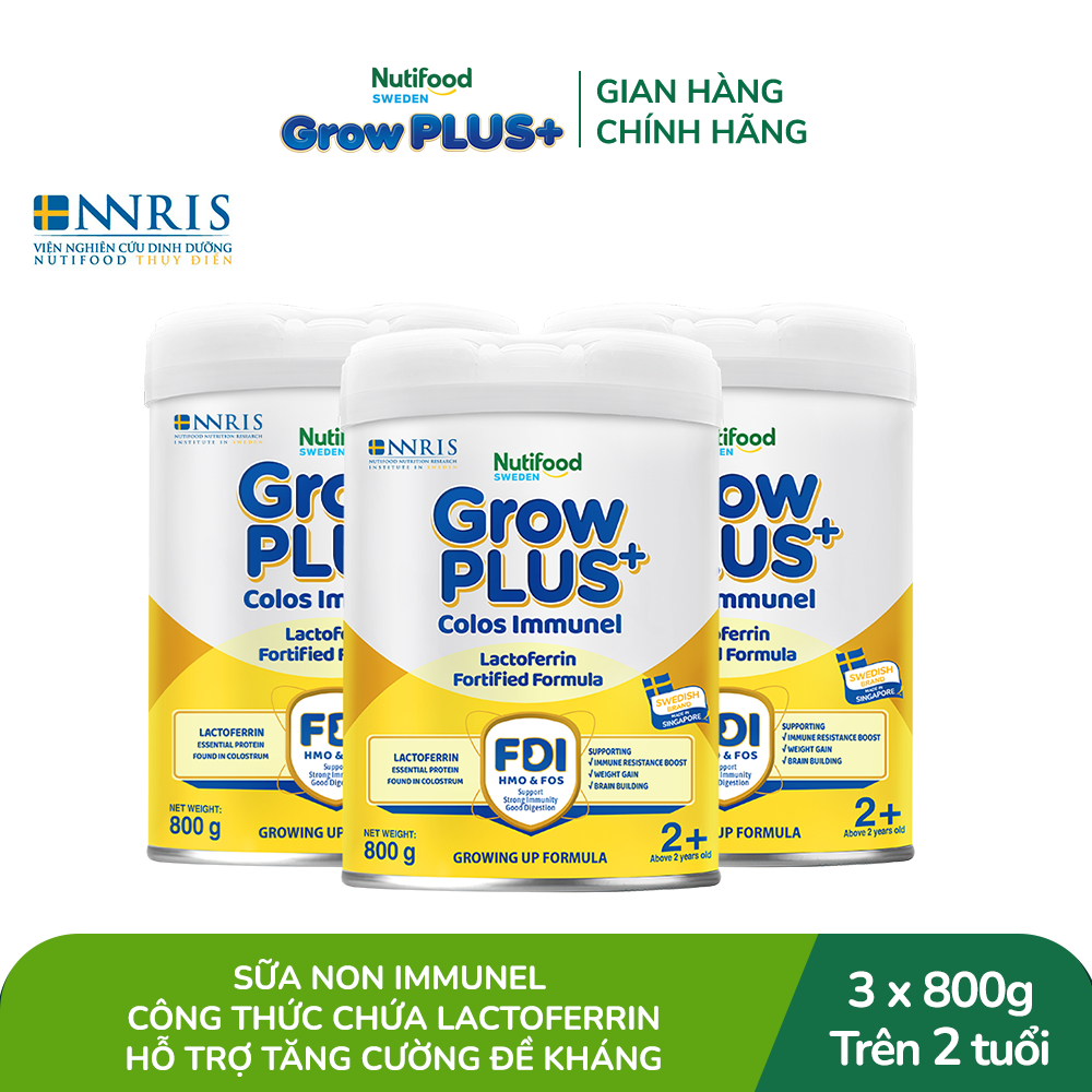 Combo 3 Sữa Bột Nutifood Sweden GrowPLUS+ Sữa Non Immunel trên 2 tuổi lon 800 g (Bao bì tuỳ lô hàng)
