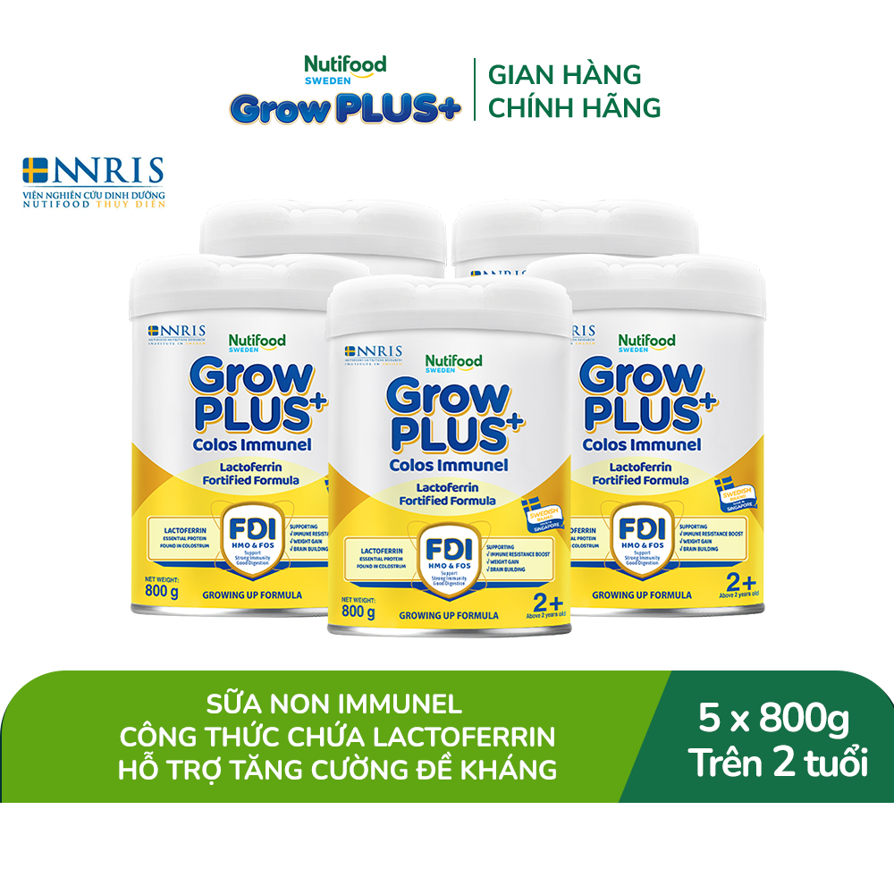 Combo 5 Sữa Bột Nutifood Sweden GrowPLUS+ Sữa Non Immunel trên 2 tuổi lon 800g (Bao bì tuỳ lô hàng)