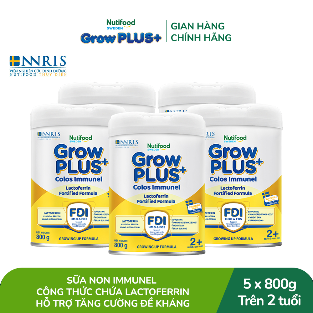 Combo 5 Sữa Bột Nutifood Sweden GrowPLUS+ Sữa Non Immunel trên 2 tuổi lon 800g (Bao bì tuỳ lô hàng)