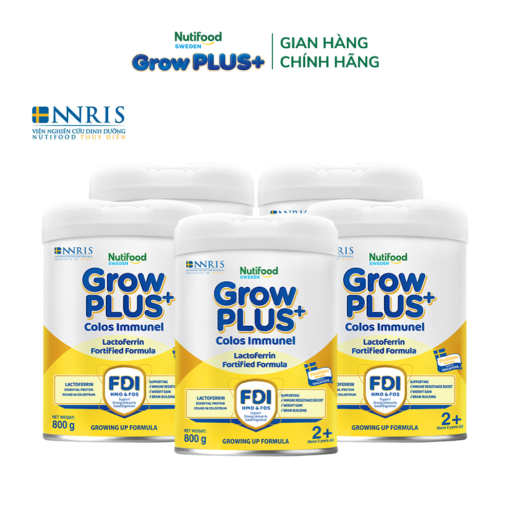 Combo 5 Sữa Bột Nutifood Sweden GrowPLUS+ Sữa Non Immunel trên 2 tuổi lon 800g (Bao bì tuỳ lô hàng)