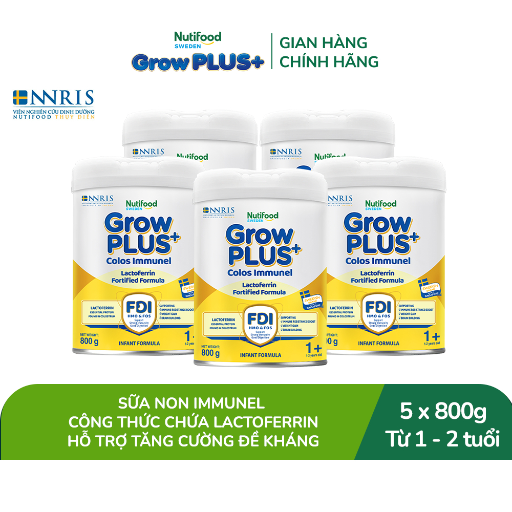 Combo 5 Sữa Bột Nutifood Sweden GrowPLUS+ Sữa Non Immunel lon 800g (Bao bì tuỳ lô hàng)