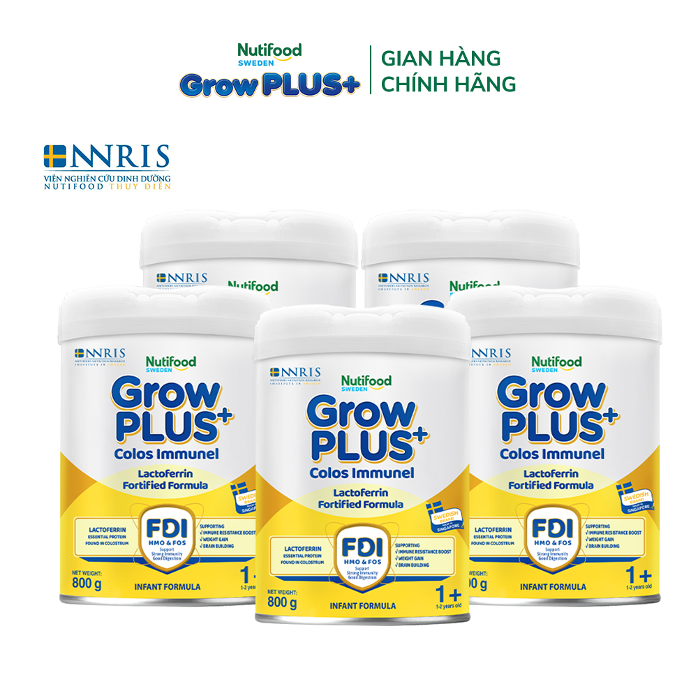 Combo 5 Sữa Bột Nutifood Sweden GrowPLUS+ Sữa Non Immunel lon 800g (Bao bì tuỳ lô hàng)