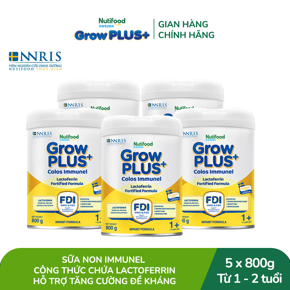 Combo 5 Sữa Bột Nutifood Sweden GrowPLUS+ Sữa Non Immunel lon 800g (Bao bì tuỳ lô hàng)