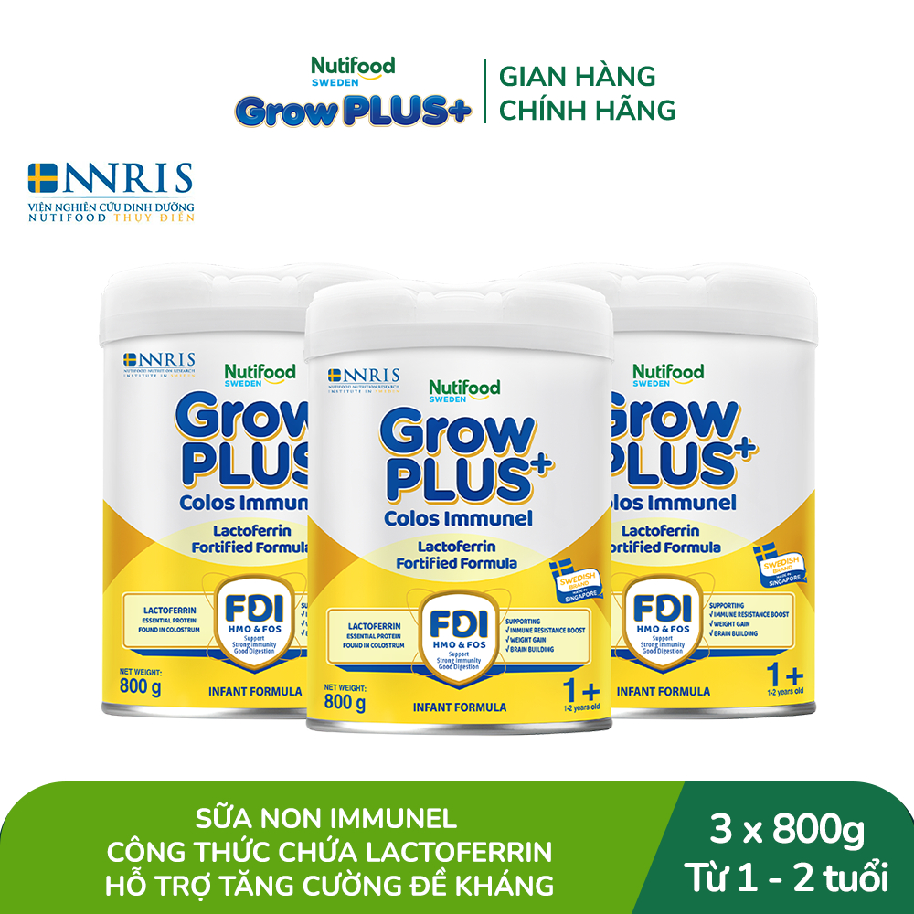 Combo 3 Sữa Bột Nutifood Sweden GrowPLUS+ Sữa Non Immunel lon 800 g (Bao bì tuỳ lô hàng)