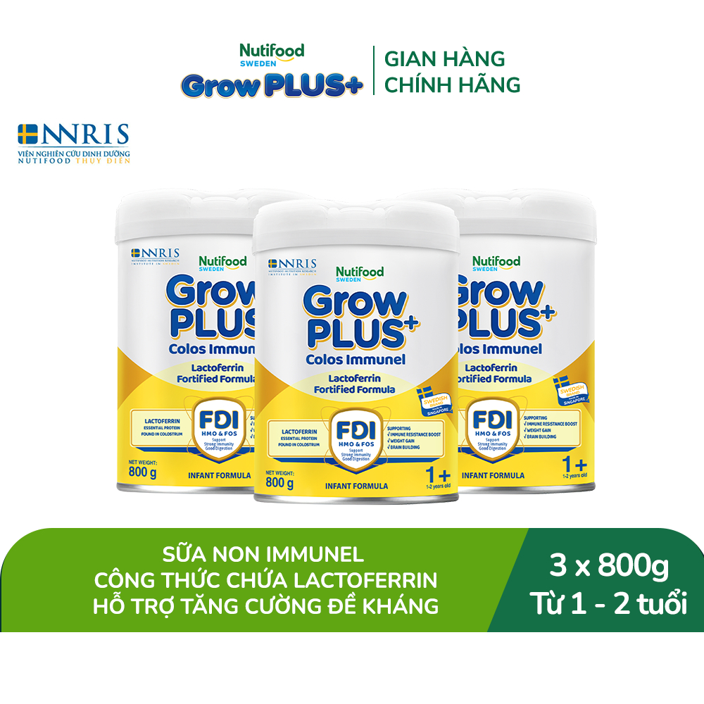 Combo 3 Sữa Bột Nutifood Sweden GrowPLUS+ Sữa Non Immunel lon 800 g (Bao bì tuỳ lô hàng)