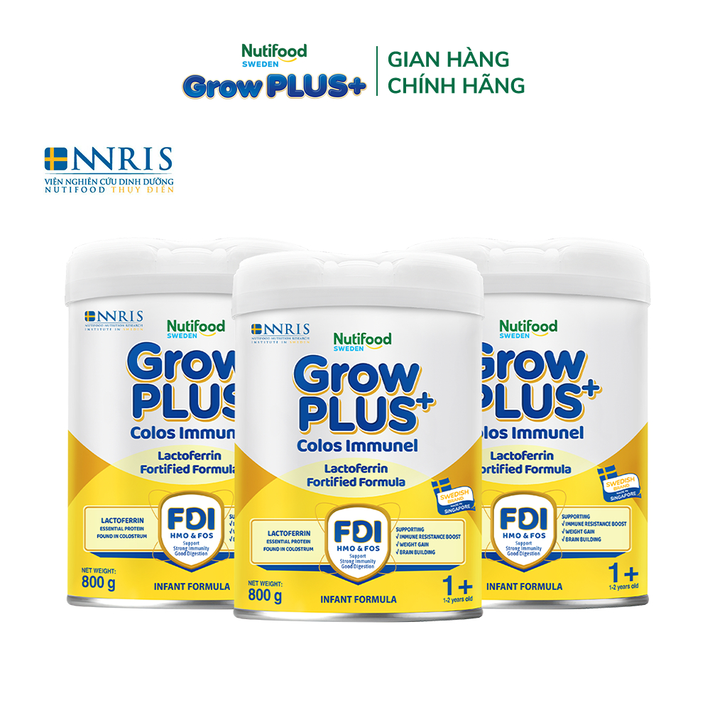 Combo 3 Sữa Bột Nutifood Sweden GrowPLUS+ Sữa Non Immunel lon 800 g (Bao bì tuỳ lô hàng)