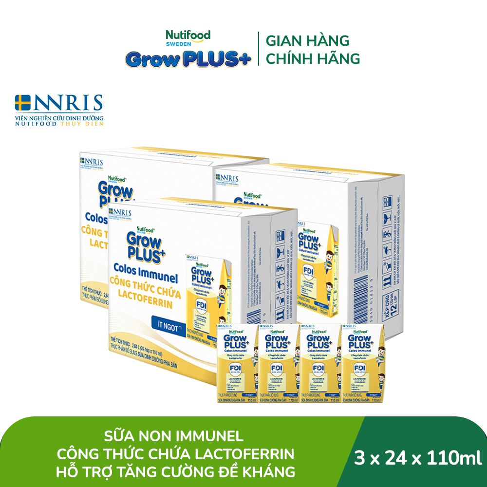 Combo 3 thùng 24 hộp Sữa Bột Pha Sẵn Nutifood Sweden GrowPLUS+ Sữa Non Immunel 110 ml (Bao bì tuỳ lô hàng)