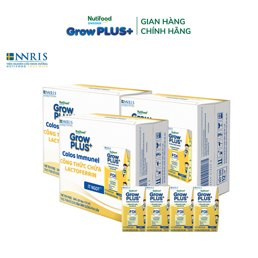 Combo 3 thùng 24 hộp Sữa Bột Pha Sẵn Nutifood Sweden GrowPLUS+ Sữa Non Immunel 110 ml (Bao bì tuỳ lô hàng)