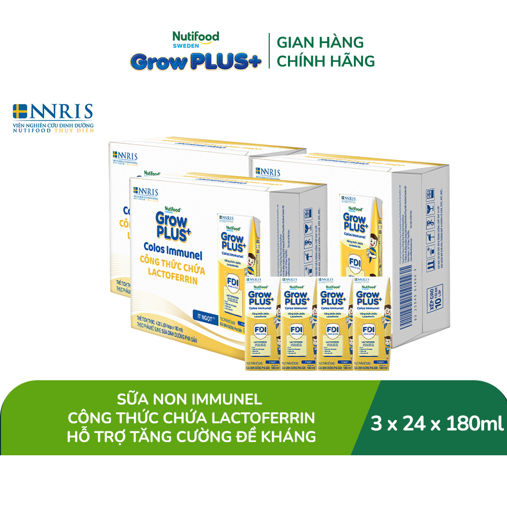 Combo 3 thùng 24 hộp Sữa Bột Pha Sẵn Nutifood Sweden GrowPLUS+ Sữa Non Immunel 180 ml (Bao bì tuỳ lô hàng)