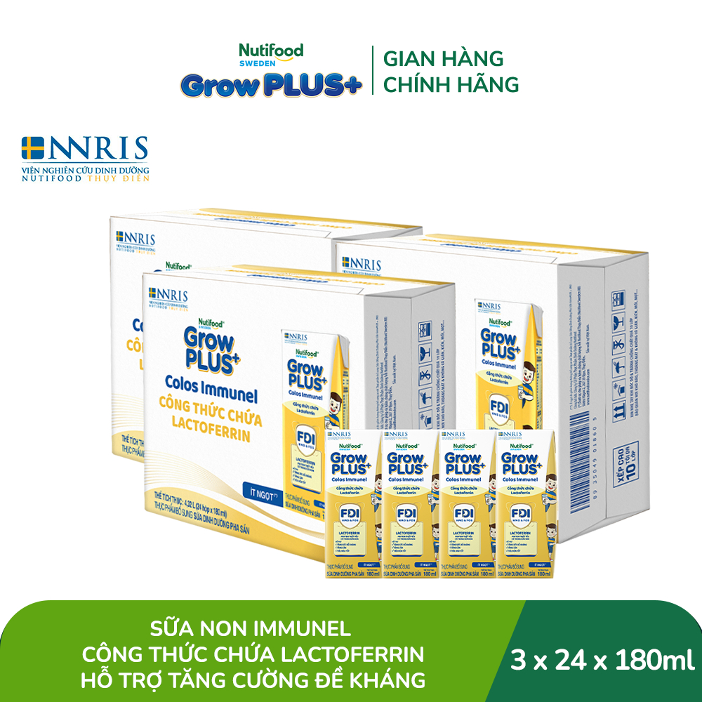 Combo 3 thùng 24 hộp Sữa Bột Pha Sẵn Nutifood Sweden GrowPLUS+ Sữa Non Immunel 180 ml (Bao bì tuỳ lô hàng)