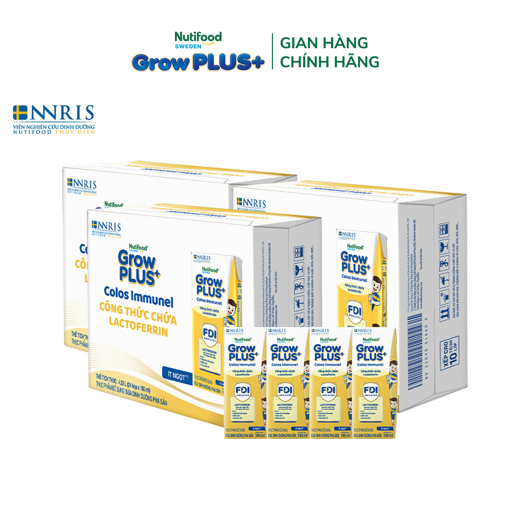 Combo 3 thùng 24 hộp Sữa Bột Pha Sẵn Nutifood Sweden GrowPLUS+ Sữa Non Immunel 180 ml (Bao bì tuỳ lô hàng)