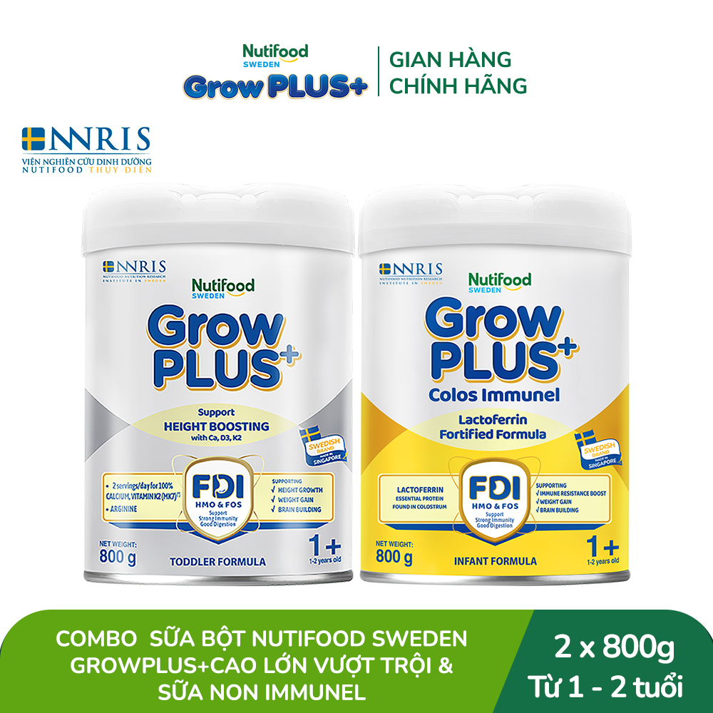 Combo SB NTF Sweden GrowPLUS+ Cao lớn vượt trội (Bạc) & Sữa Non Immunel trên 1 tuổi (2 lon x 800 g) (Bao bì tuỳ lô hàng)