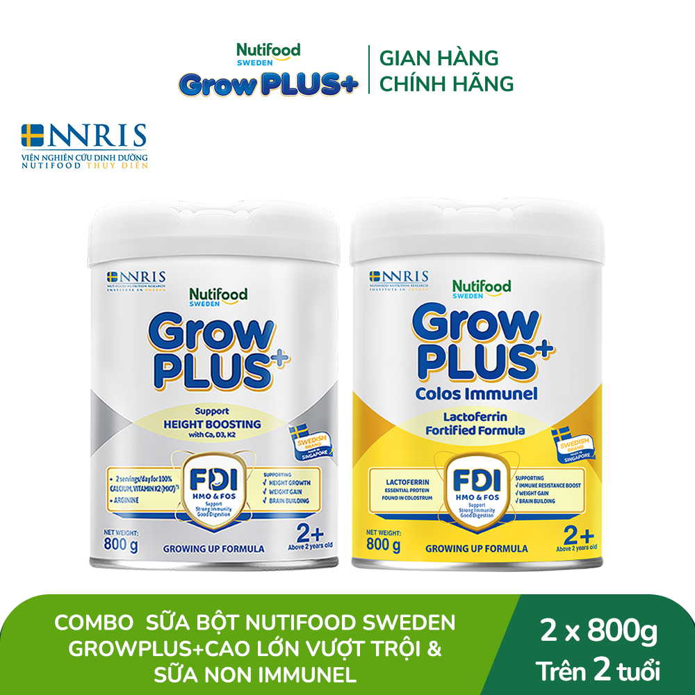 Combo SB NTF Sweden GrowPLUS+ Cao lớn vượt trội (Bạc) & Sữa Non Immunel trên 2 tuổi (2 lon x 800 g) (Bao bì tuỳ lô hàng)