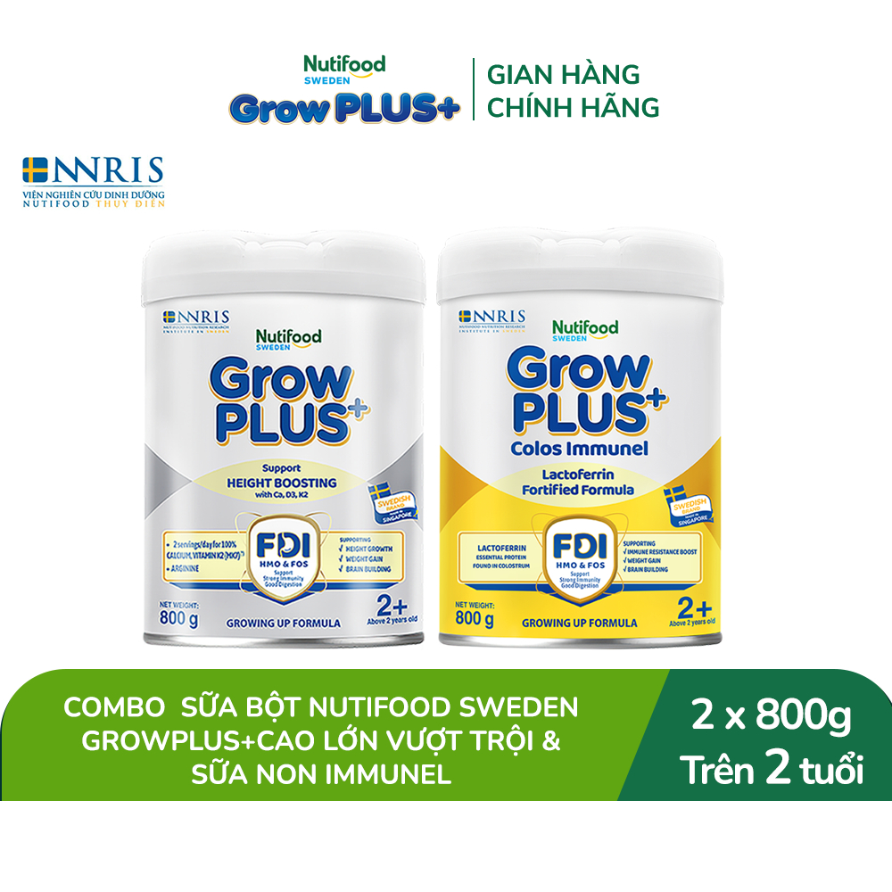 Combo SB NTF Sweden GrowPLUS+ Cao lớn vượt trội (Bạc) & Sữa Non Immunel trên 2 tuổi (2 lon x 800 g) (Bao bì tuỳ lô hàng)