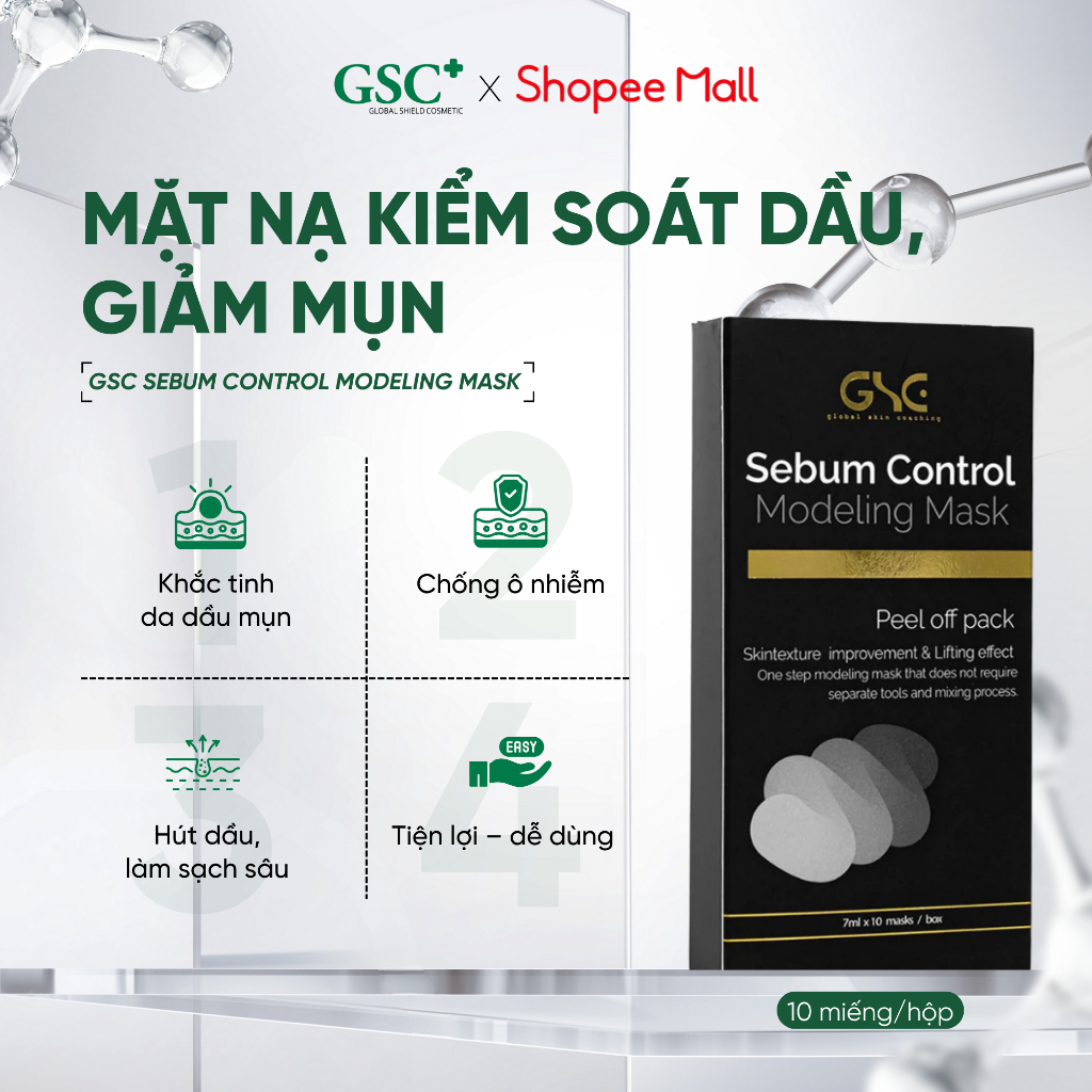 Mặt Nạ Đất Set Kiềm Dầu Giảm Mụn Đầu Đen Hàn Quốc GSC Sebum Control Modeling Mask 7ml x 10 Gói/hộp - EC089A