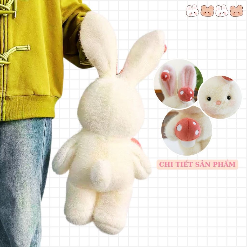 Gấu Bông Thỏ Trắng Cầm Nấm Đỏ Thỏ Bông Tai Dài Lông Lông Tơ Mềm Mại Làm Quà Tặng Cho Bé,Bạn Gái Ôm NGủ