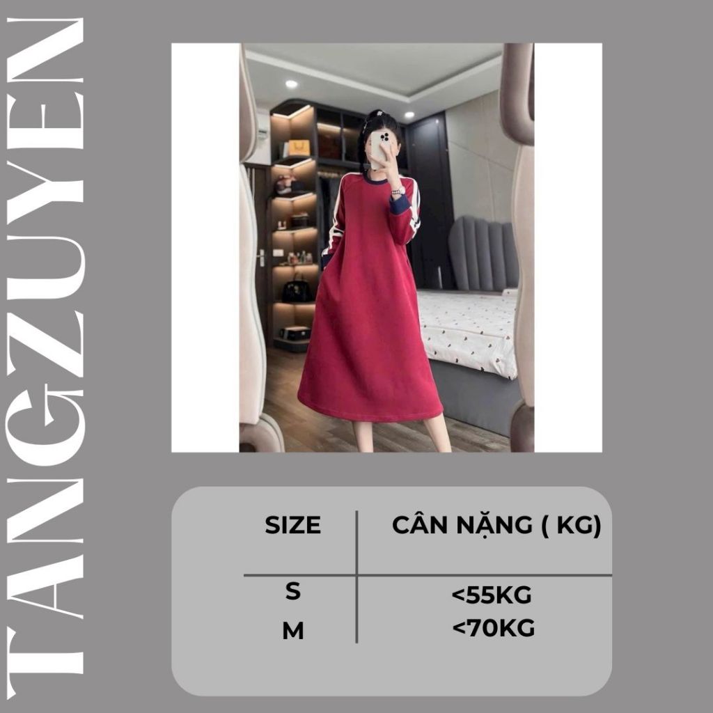 ( nhiều họa tiết ) Váy thun dài tay form rộng cổ tròn bigsize Đầm bầu dáng to oversize thu đông dáng dài T601G