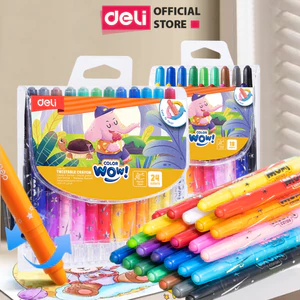 Bút Sáp Dầu Dạng Vặn Deli Màu Sáp Dầu Bút Xoay 12/24/36 Màu Tươi Sáng Mịn Rửa Trôi Được An Toàn Trẻ Nhỏ