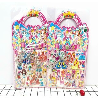 sỉ túi 6 tờ hình dán sticker nhựa nổi thời trang công chúa kèm vương miệng k77