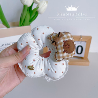 Cột tóc hoa phồng nơ caro gấu chấm bi cho bé