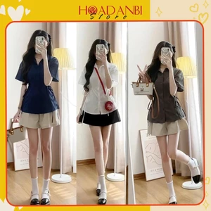 Set váy áo sơ mi buộc dây mix quần shot phong cách Hàn Quốc siêu xinh, Set đồ nữ