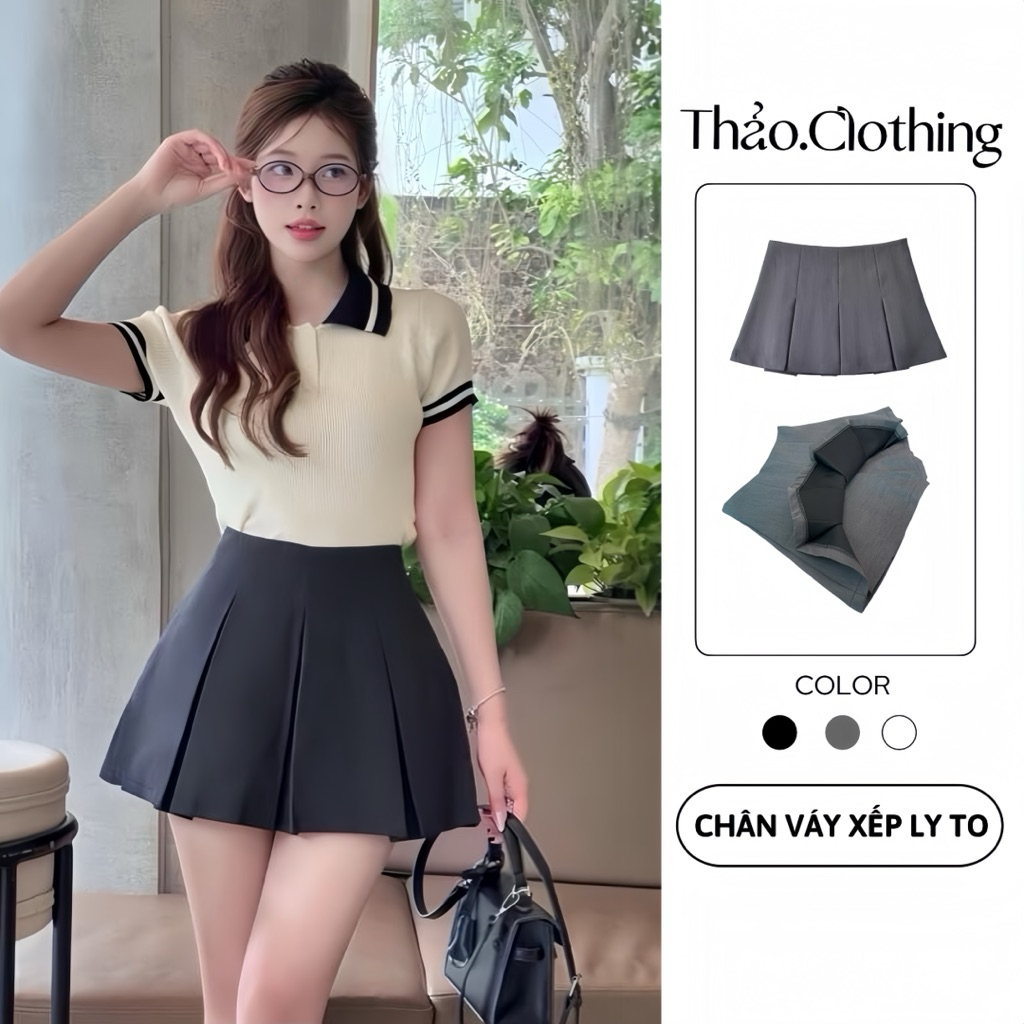 CHÂN VÁY XẾP LY TO CHẤT ÉP MÙNG 2Lớp Dày Dặn Có Quần Bảo Hộ - Thảo.Clothing S023 nữ