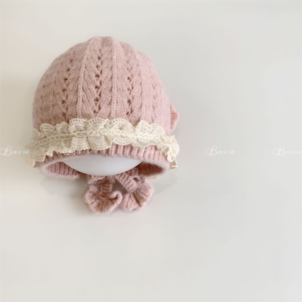 Mũ len bé gái cổ điển viền ren BAISE – Mũ len mùa đông dễ thương, giữ ấm có lót cotton mềm