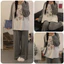 Bộ Đồ Ngủ Nữ Tay Raglan Xám Chất Nỉ Cotton Mềm Mại In Hình Thú Cưng Kute - Quần Dài Ống Suông Thu Đông