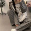 Bộ Đồ Ngủ Nữ Tay Raglan Xám Chất Nỉ Cotton Mềm Mại In Hình Thú Cưng Kute - Quần Dài Ống Suông Thu Đông