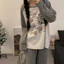 Bộ Đồ Ngủ Nữ Tay Raglan Xám Chất Nỉ Cotton Mềm Mại In Hình Thú Cưng Kute - Quần Dài Ống Suông Thu Đông