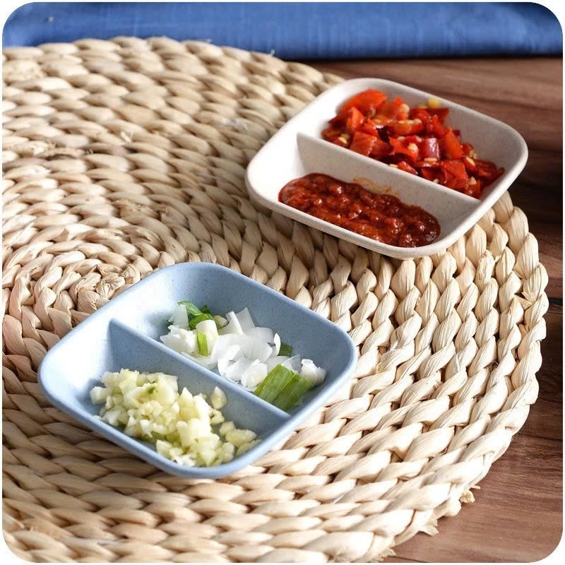KHAY ĐỰNG NƯỚC CHẤM CHẤT LIỆU LÚA MẠCH AN TOÀN - Chén Đựng Nước Chấm Mini Sang Trọng,Dĩa Đựng Gia Vị 2 Ngăn Cao Cấp
